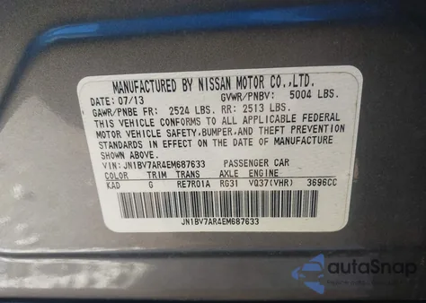 2014 Infiniti Q50 Sport from USA, damaged, VIN JN1BV7AR4EM687633